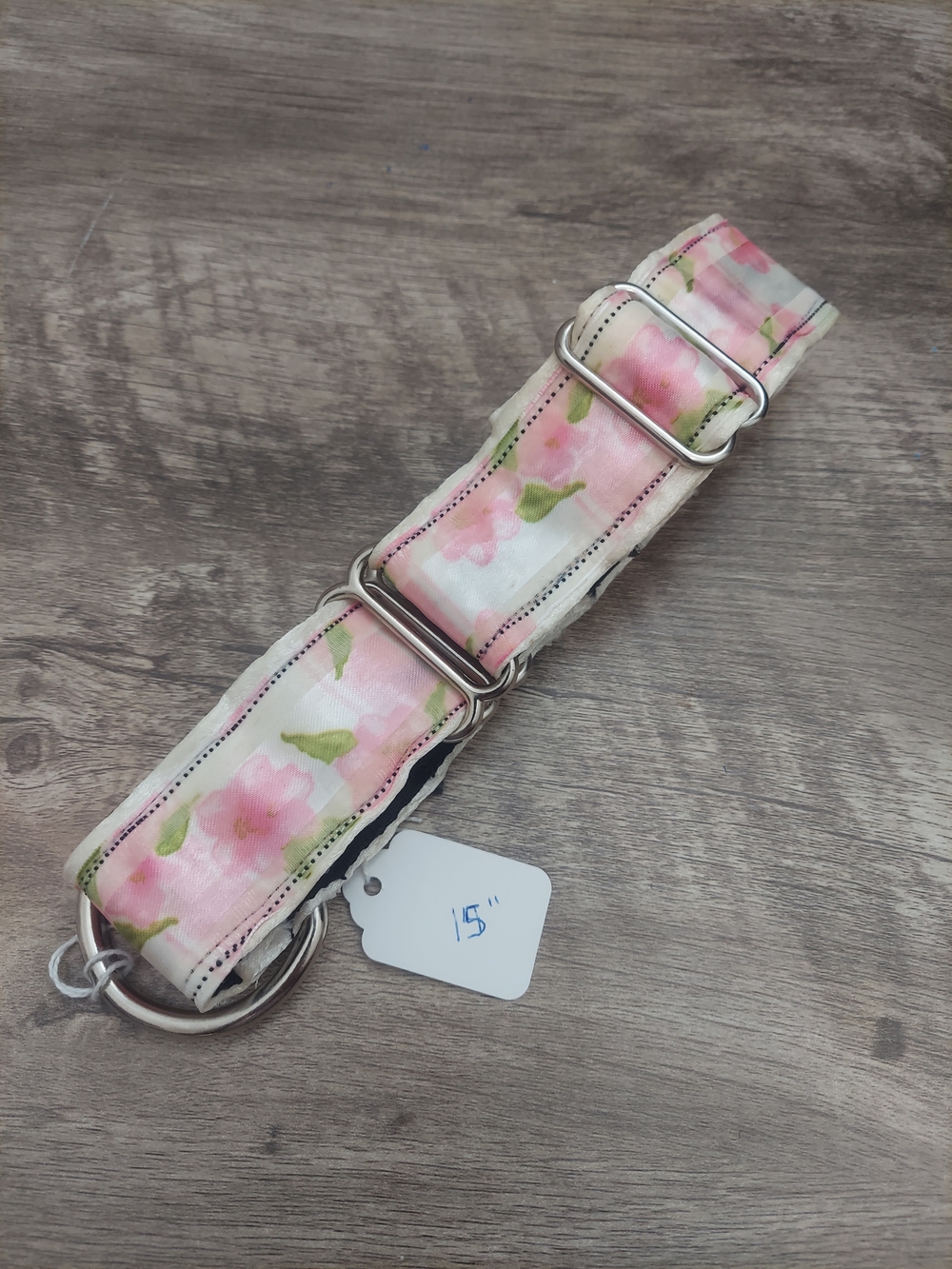 Custom Martingale Dog Collar 1.5" Pink White Watercolor Floral Whippet 15" - Picture 2 of 7